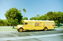 School Bus lettered ZIP Across America for Iomega